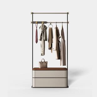 极简轻奢衣帽架胡桃木实木不锈钢挂衣架卧室落地高端高级感