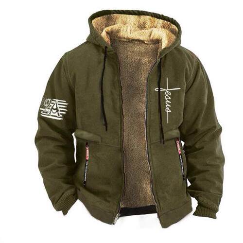 Men's Winter Fleece Lined Hooded Jacket Fleece Lined Lamb