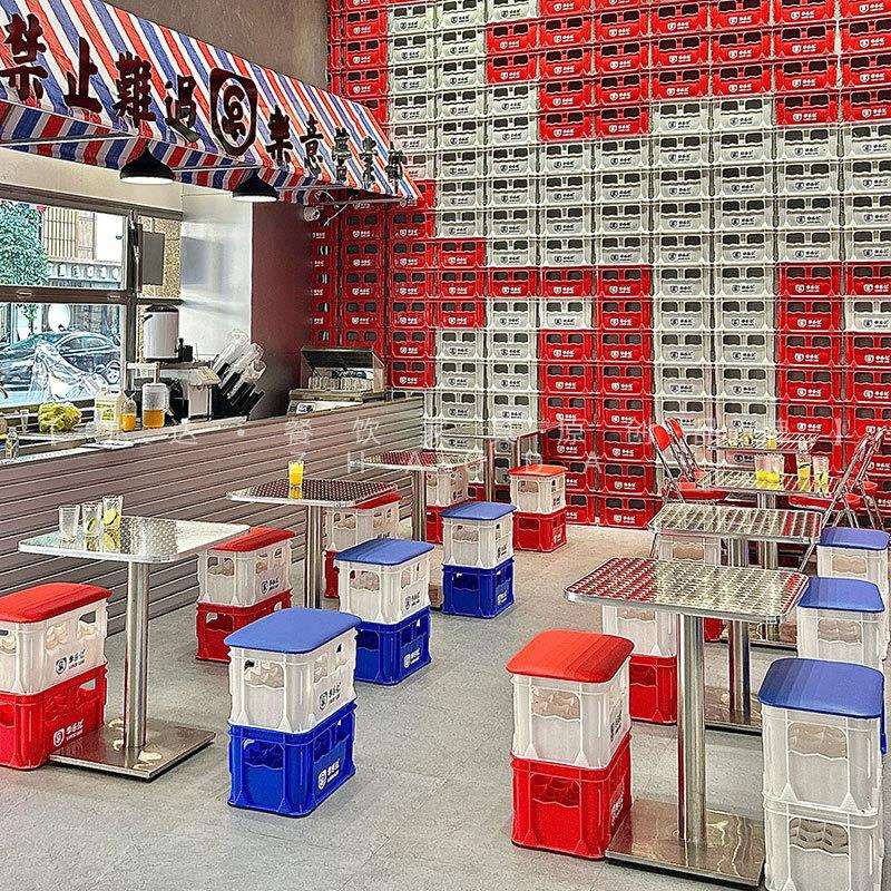 港风主题餐厅桌椅简约火锅店自助餐厅不锈钢餐桌折叠椅子方桌长桌