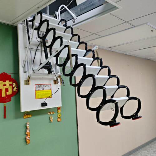 电动伸缩楼梯阁楼家用室内梯子隐形折叠升降拉伸防滑新中式钢质