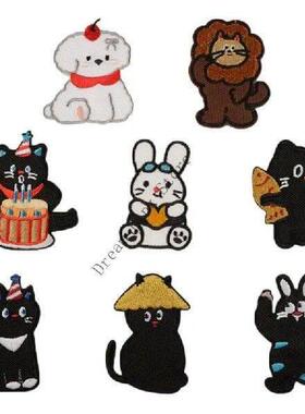 Q1FD 8 Pcs Cartoon Cats Embroidery Patches Animal Iron On
