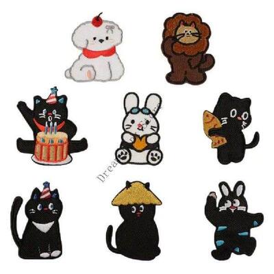 Q1FD 8 Pcs Cartoon Cats Embroidery Patches Animal Iron On