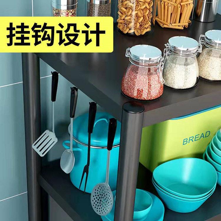 钢厨房置物碳落地多层家 微波炉放锅储物架子收2纳储架物柜用