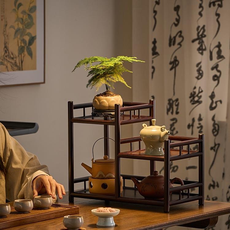 桌面小博古架新中式茶具盆景摆件置物架台式茶杯收纳架子茶壶杯架