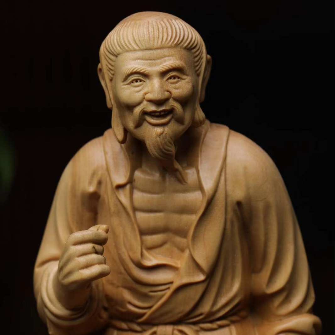 正宗小叶黄杨木雕雕刻姜太公钓鱼愿者上钩摆件实木文玩工艺品家居