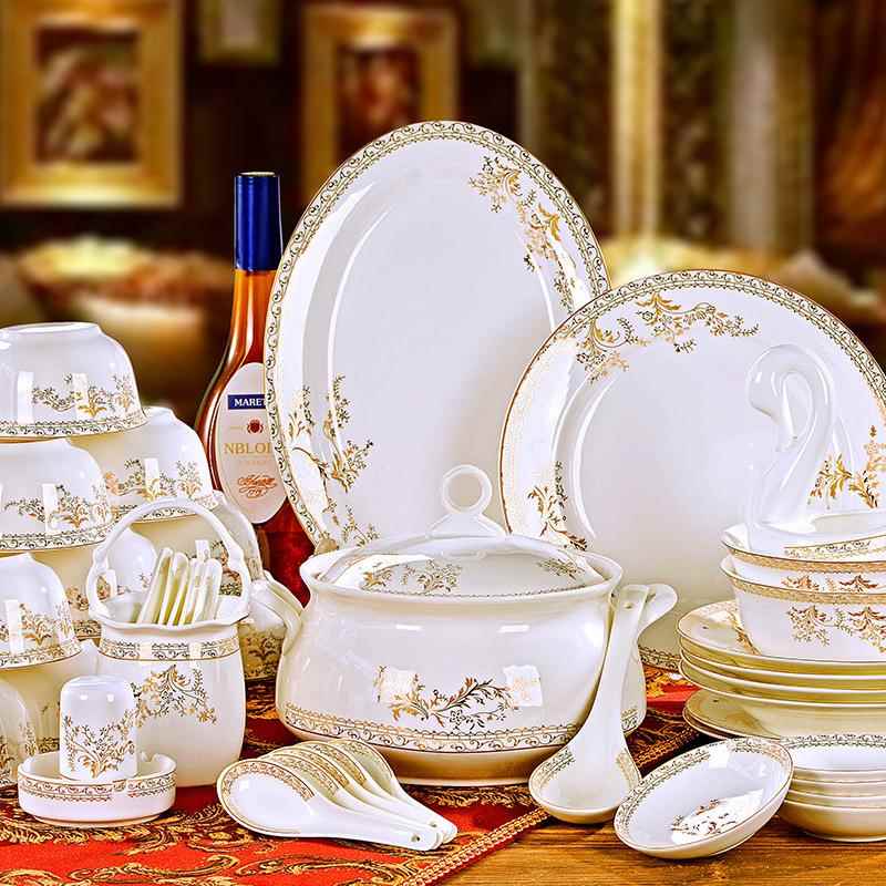 景德镇骨瓷餐具套装全套碗盘家用陶瓷碗碟盘整套家庭装碗筷