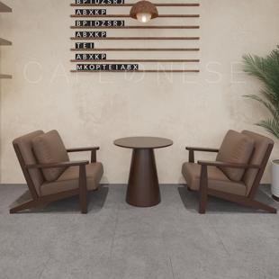 覆古咖啡厅奶茶店实木纳帕皮单人沙发休闲洽谈卡座酒吧桌椅组合