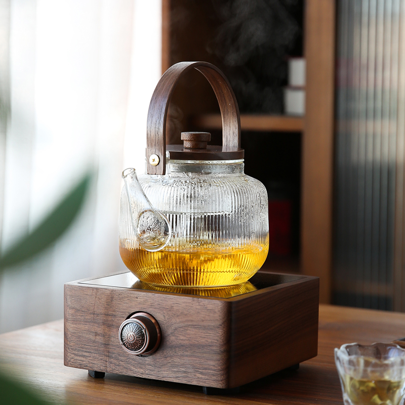 胡桃木电陶炉煮茶器玻璃烧水壶白茶围炉煮茶壶家用小型电热茶炉