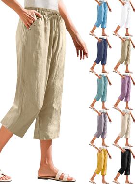 Falling cotton and linen straight leg pants for women,