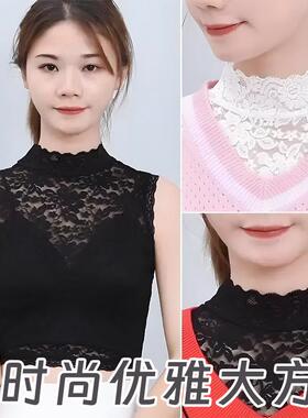 【天猫甄选】2026新款内搭蕾丝花边镂空立领打底衫大码百搭韩版衣