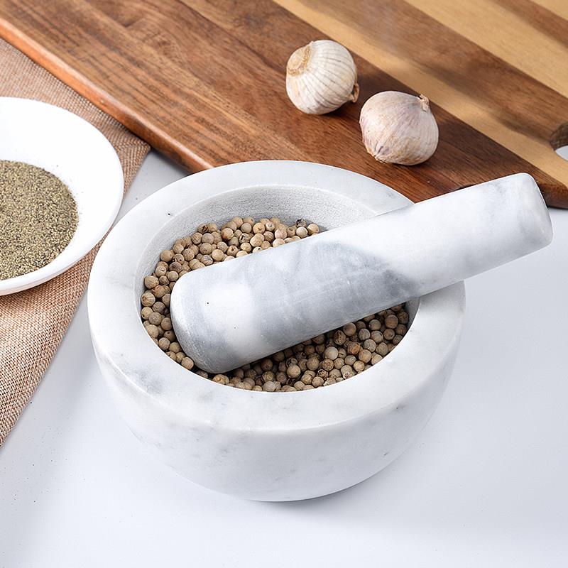 浩晟大理石精致新款加厚手动家用厨房香料研磨捣碎石臼蒜泥压蒜器