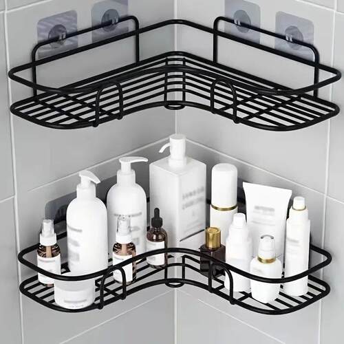 1pc Wall Mounted Bathroom Shelf, Shower Caddy Rack, No Punch