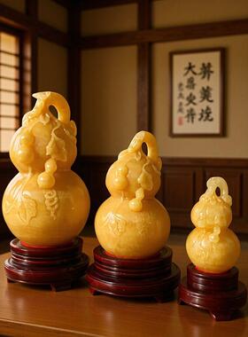 天然米黄玉葫芦摆件松香玉如意葫芦摆件一夜福禄家居公室玉器