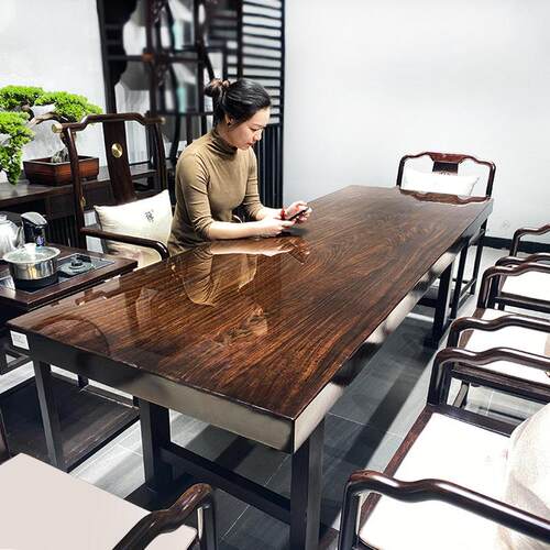黑檀实木大板茶桌整板现代家俱茶台餐桌红木简约实木原木大板桌