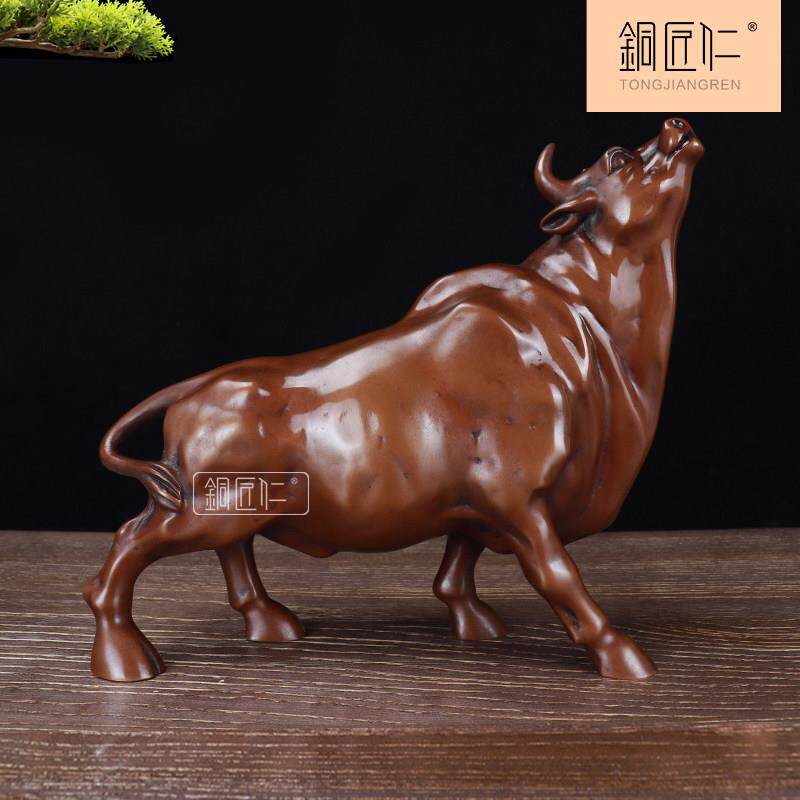 铜匠仁 紫铜孺子牛旺市桌面铜器摆设铜生肖牛中式电视柜炒股股市