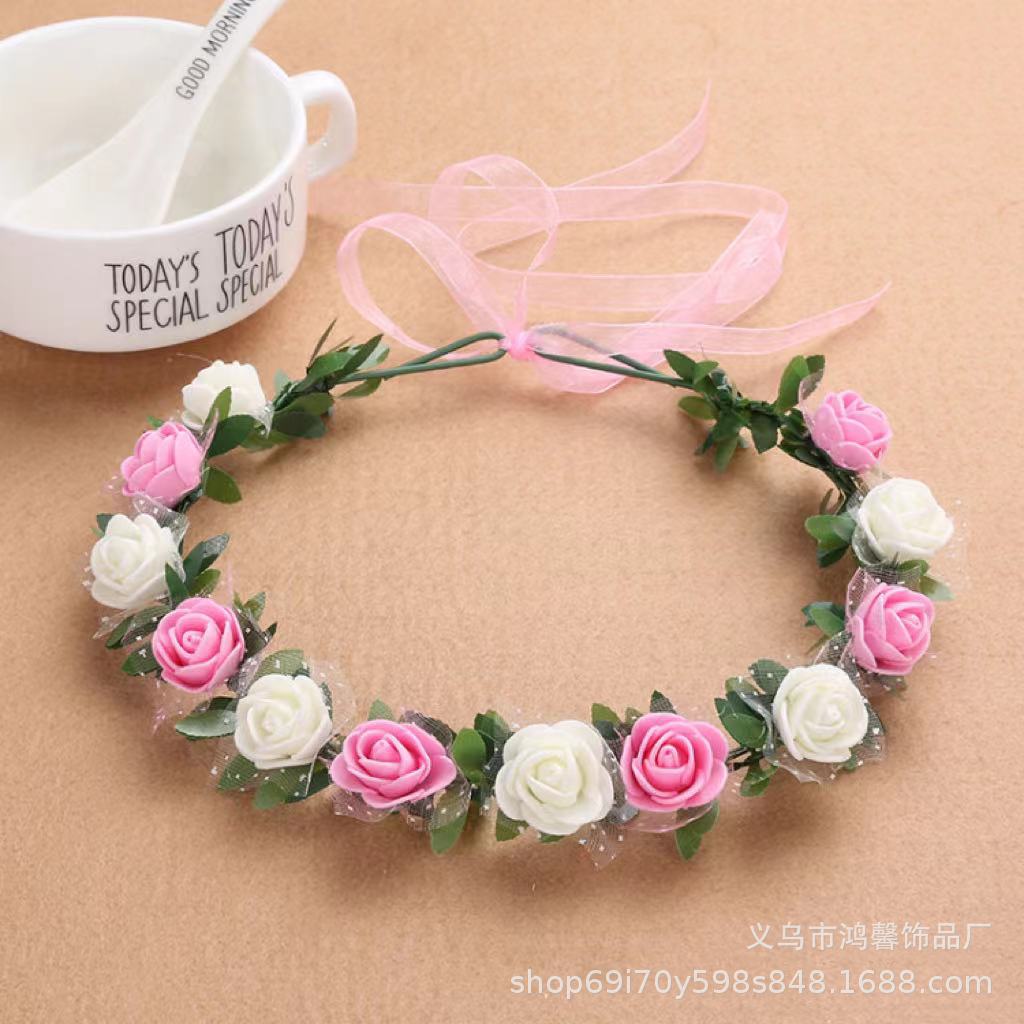 玫瑰花跨境花环头饰旅游度假发饰