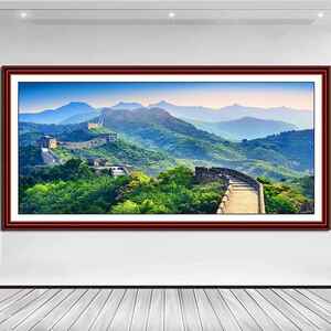 万里长城建筑意境风景招财办公室挂画有山无水假框旺宅中堂画定制