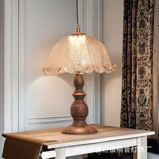 美式 复古台灯床头灯灯身LED胡桃色可调卧室客厅书房桌面调光 中式