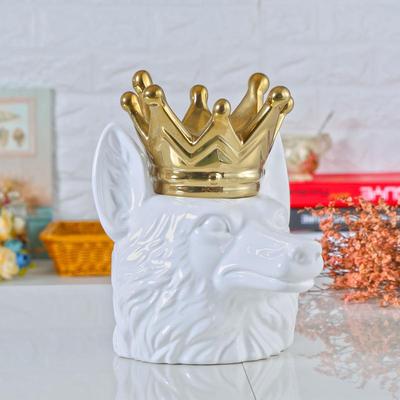 陶WXD瓷动物摆件狮子收纳头罐创意件狐狸狗熊头居客厅家摆装饰品