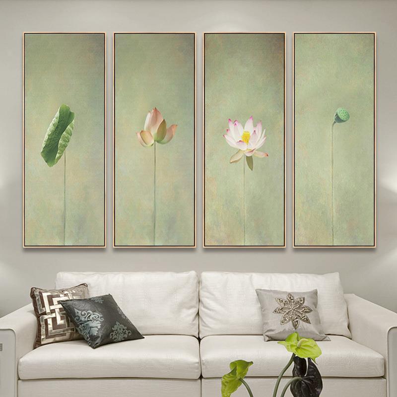 圣仕新中式莲花荷叶荷花装饰壁画客厅花卉玄关客厅沙发墙背景挂画