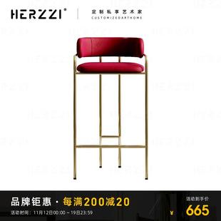 HERZZI家用轻奢金色吧椅中岛台带靠背带扶手吧台椅子酒吧高脚凳子