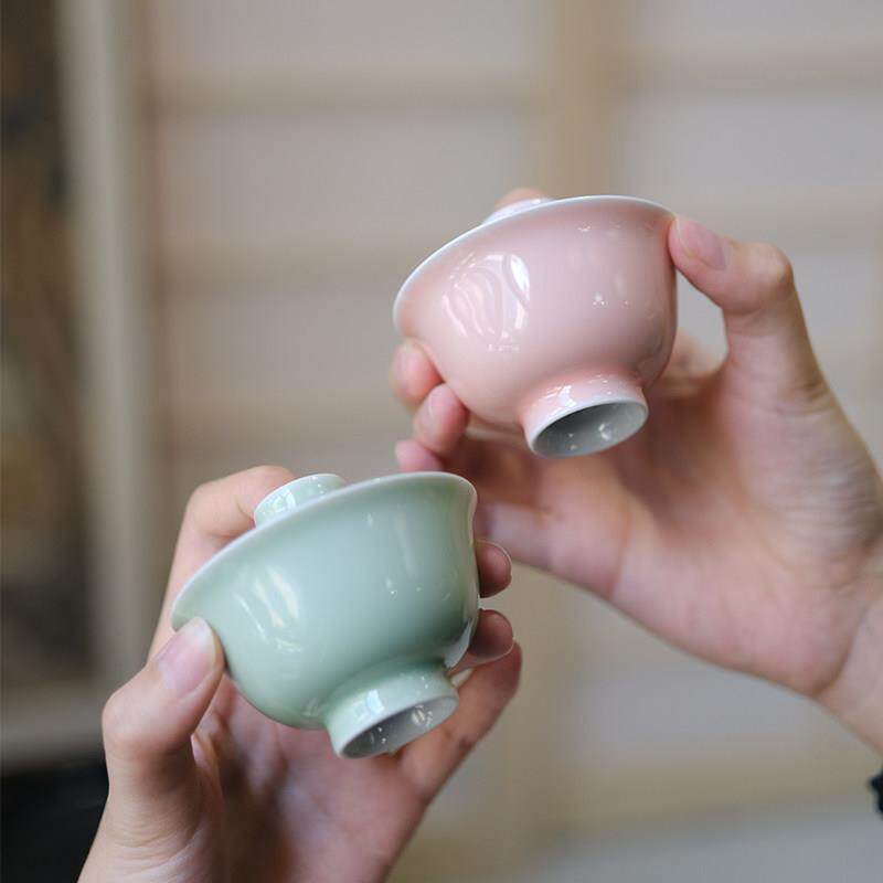 小谦山房单色釉迷你小盖碗景德镇陶瓷小号一人女手工茶杯薄胎茶具