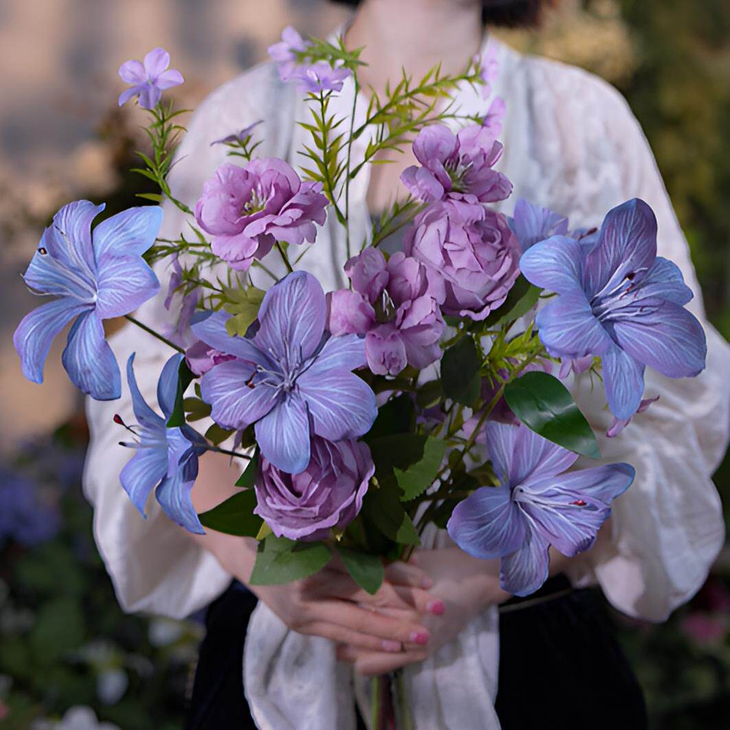 仿真花莫奈花园紫色仿真花花束假花紫色花艺家居摆件插花紫霞仙子