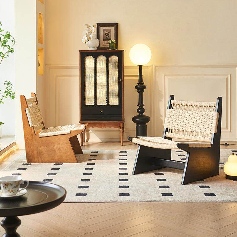 法式复古实木沙发椅客厅阳台靠背单人休闲椅中古风懒人扶手椅子