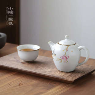 仿古汝窑茶壶单壶陶瓷家用泡茶壶开片可养手工复古功夫茶具茶杯