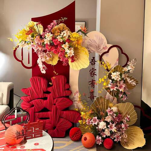 新中式婚房布置装饰KT板背景迎宾牌婚宴订婚场景迎宾牌场景布置