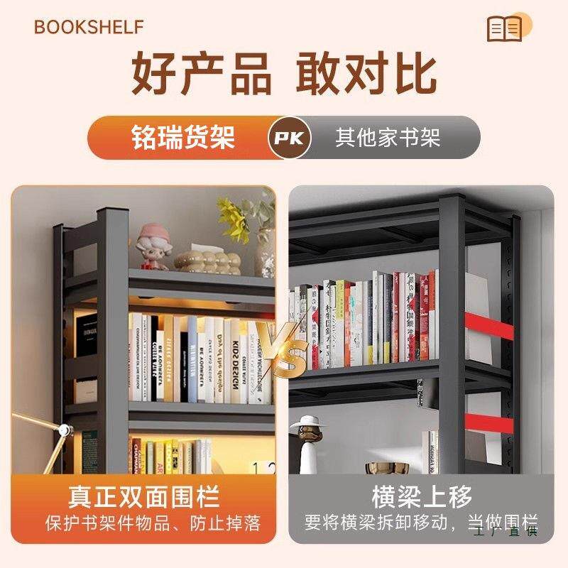 家用制书架易多层落简地一厅体985靠墙置物书柜客收纳钢架子钢制