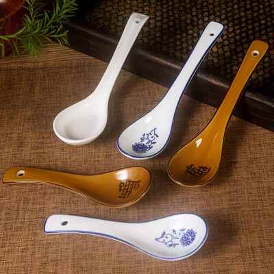 招财仿古小店用兰州拉面商青花长柄复古陶瓷家000525吃用面勺加长
