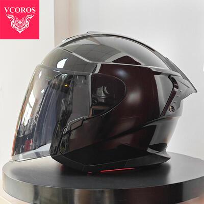 高档VCOROS摩托车冬季头盔双镜片半盔4分之3盔男航巡C安全认3证电