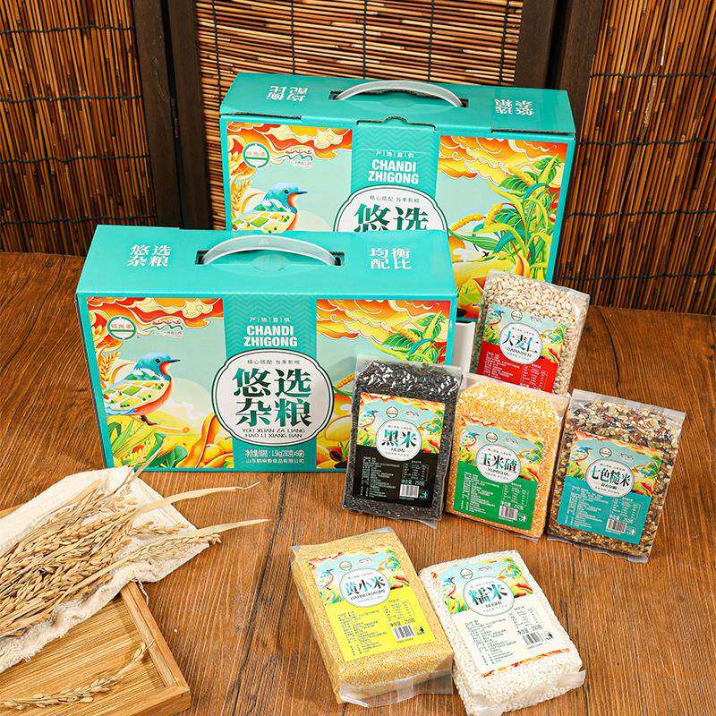 鹤来香悠选五谷杂粮礼盒250g*6袋黄小米黑米糯米大麦仁七色糙米 - 实物图