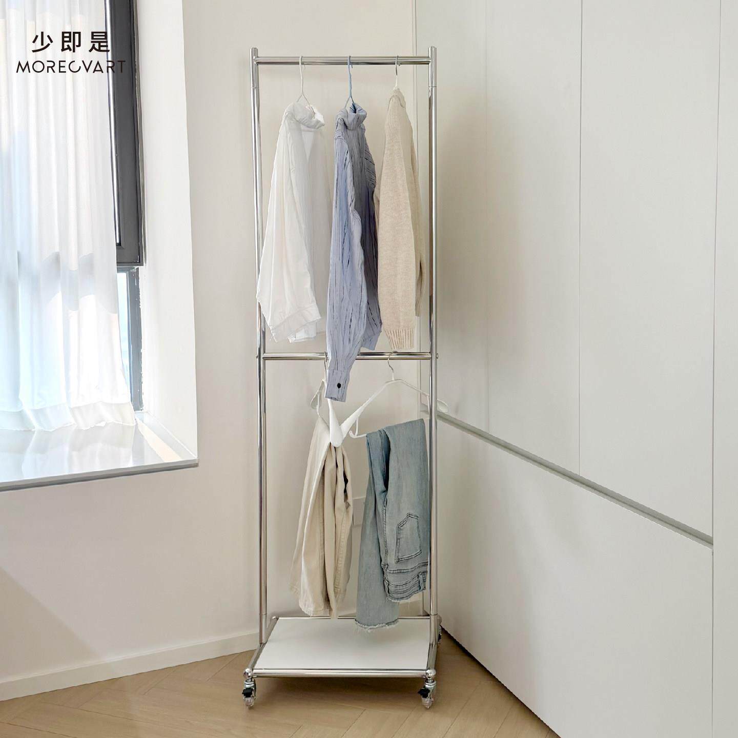 双层衣帽架不锈钢落地衣架子可移动挂衣架小户型卧室收纳服装架