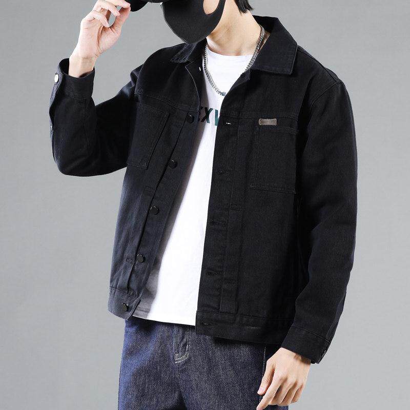 香港黑色牛仔外套男2026纯棉修身短款翻领工装夹克休闲衣服春秋款