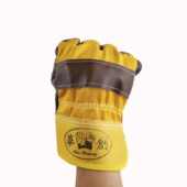 直销华创头层牛皮工地耐磨透气户外电焊焊工工作防护劳保黄布手套