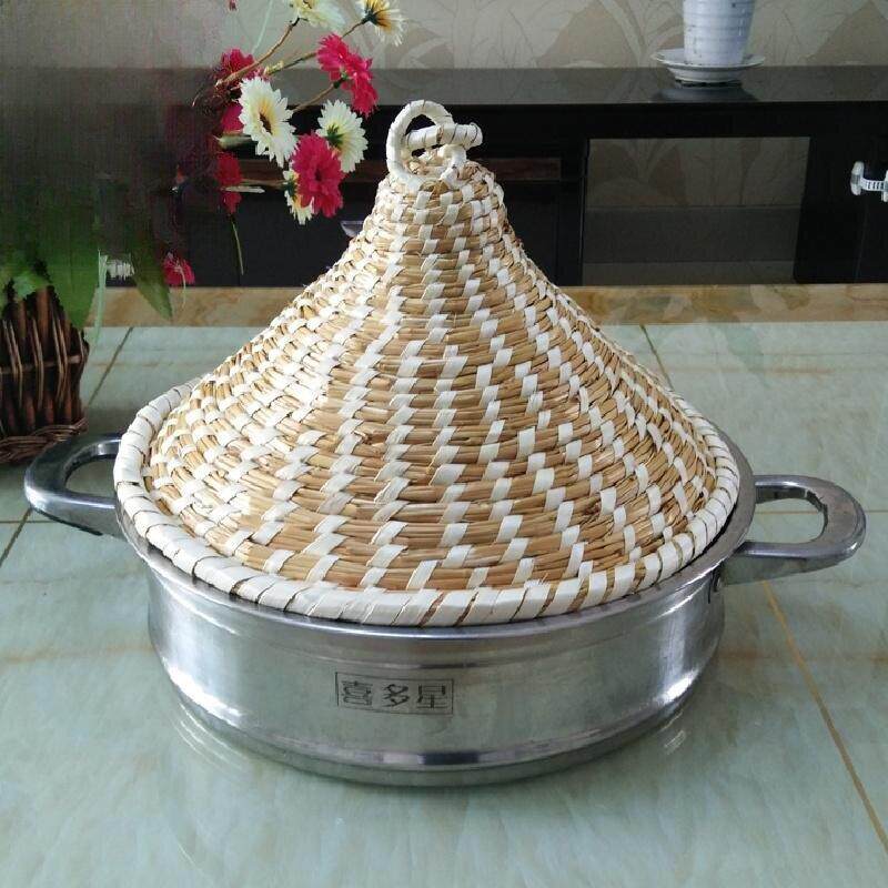 小麦杆手工稻草尖塔草帽盖蒸笼蒸笼盖木铁铝锅电饭煲通用锅盖