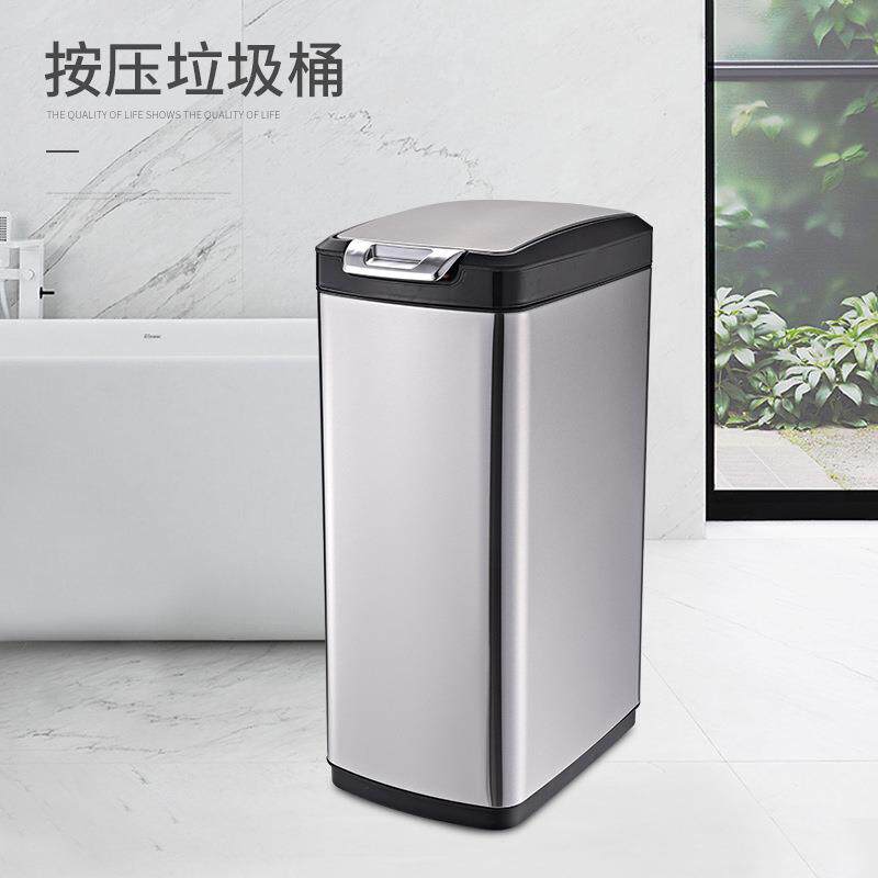 手按触动式不锈钢大号公用垃圾桶带盖客厅家用创意环境桶