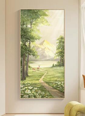 网红原木风进门玄级关装饰画走廊道挂画过北风绿色风景高感欧厅客