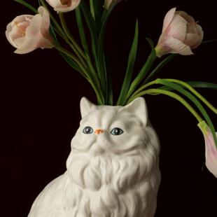 MUSe Garden 神态超绝 贵气老钱猫 重工手绘波斯猫陶瓷花瓶