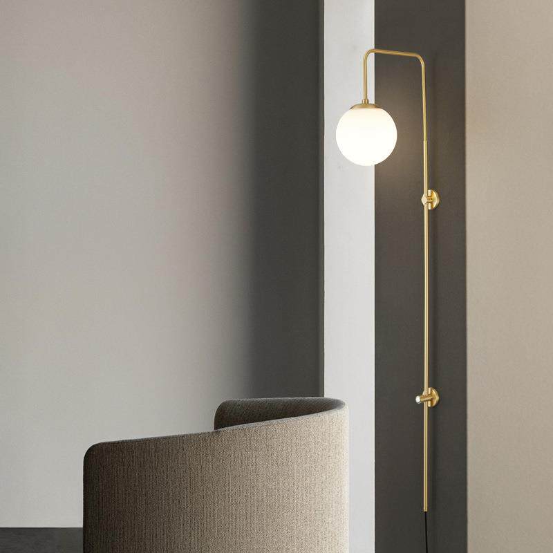 轻奢极简入户全铜楼梯壁灯创意单头免接线卧室床头灯客厅背景墙灯