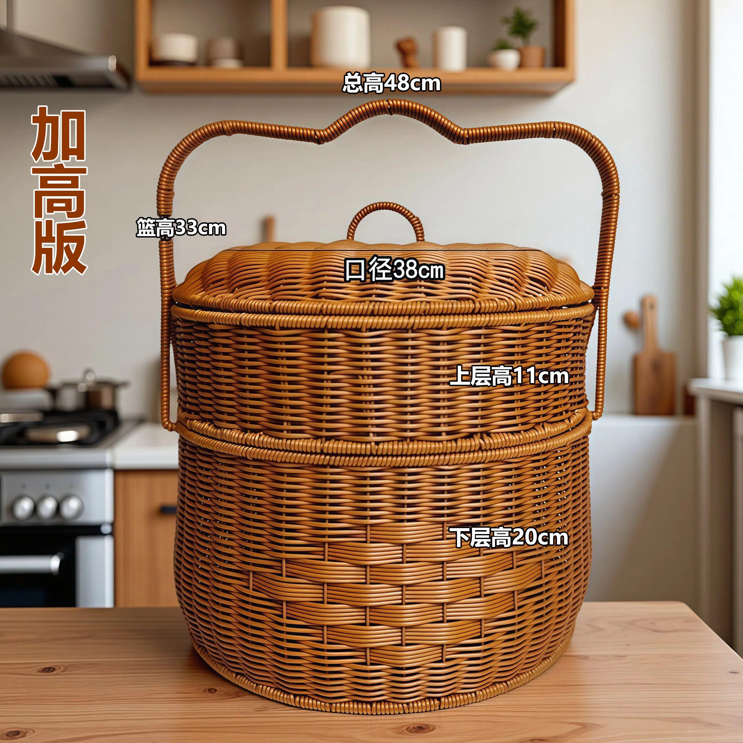 越南纯手工编织超大号圆形拜神拜祖先仿藤收纳花篮水果拜拜手提篮