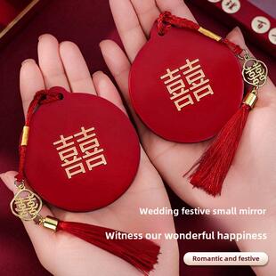 采购产品婚礼嫁妆镜,一对红色小镜子,梳子,婚礼高端小圆镜,新