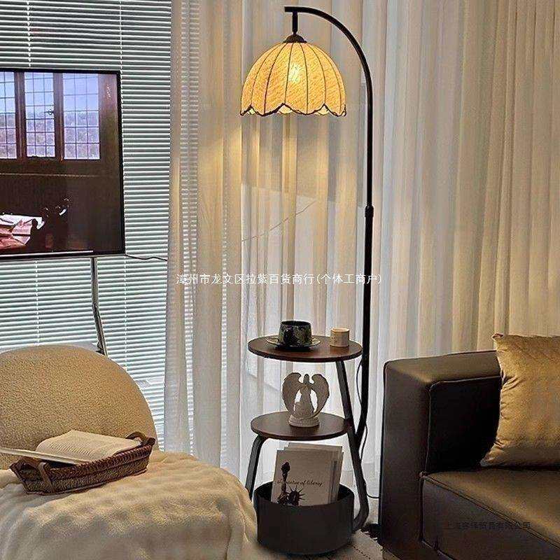 卧室床头落地灯法式复古客厅沙发旁装饰氛围灯中古风置物收纳台灯