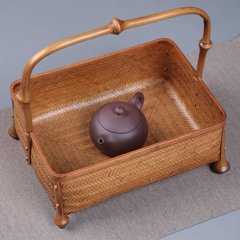 竹编筇竹提篮水果点心果盘中式茶点盘小提篮精致收纳篮