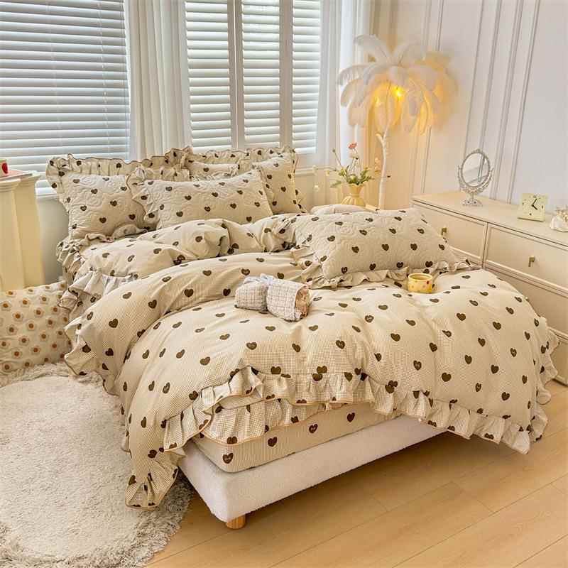 季通用网红公主风全被夹棉床笠四四件套WGZ纯棉棉加厚床罩床套套