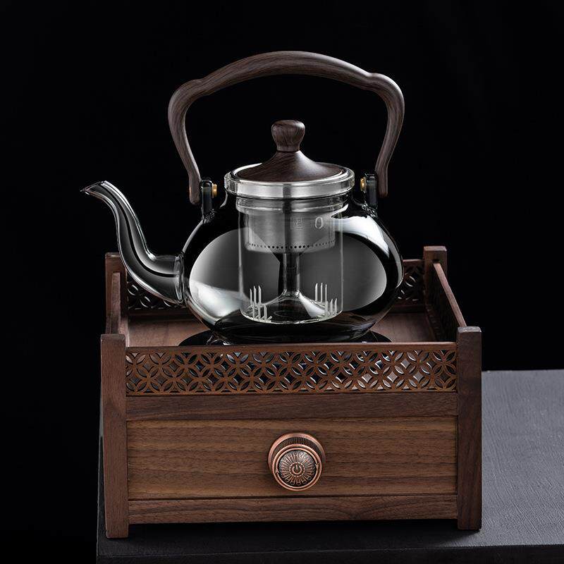 世器中式胡桃木电陶炉煮茶器2023新款高端煮茶炉竹编蒸煮茶壶套装