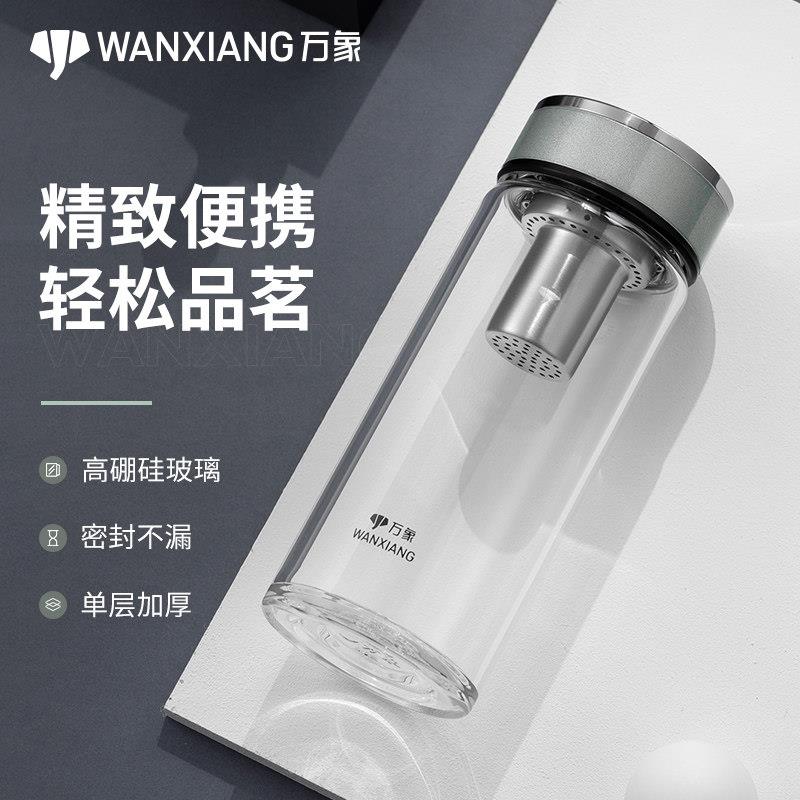 万象单层超大玻璃杯男女士加厚创意玻璃杯带盖子家用可携式高档杯