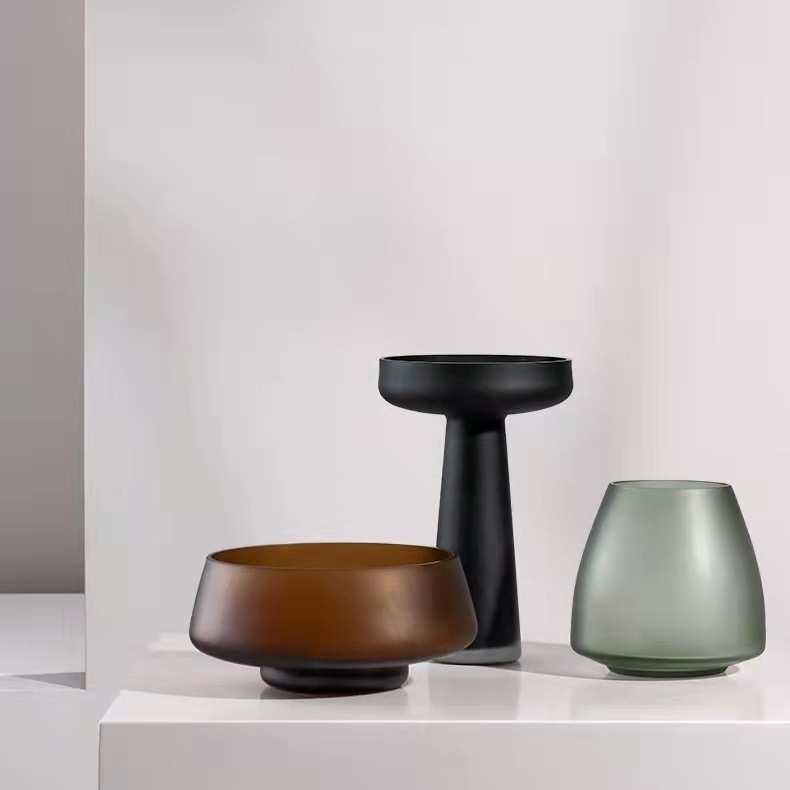 磨砂玻璃花瓶创意摆件家居客厅餐桌面鲜花插花瓶北欧软装饰品轻奢